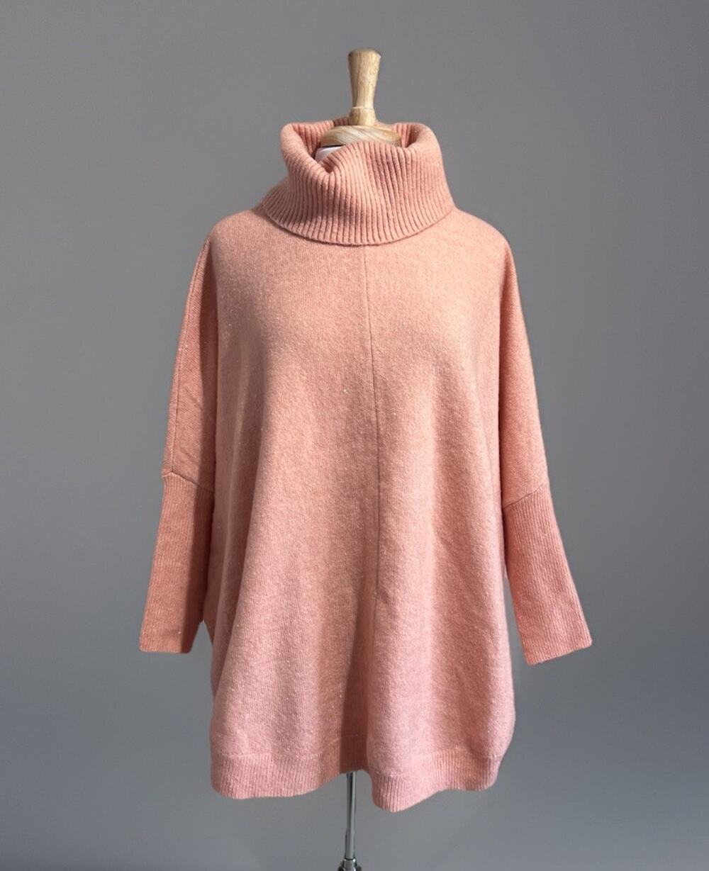 Nina Leonard Peach Pink Oversized Turtleneck Sweater Womens M Comfort Casual